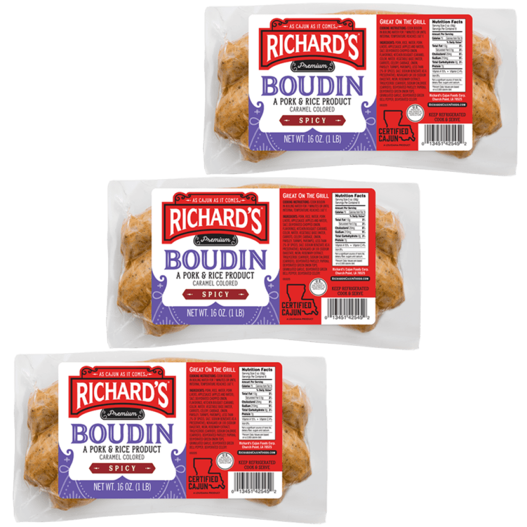 Richard's Hot Pork Boudin 16 oz Pack of 3